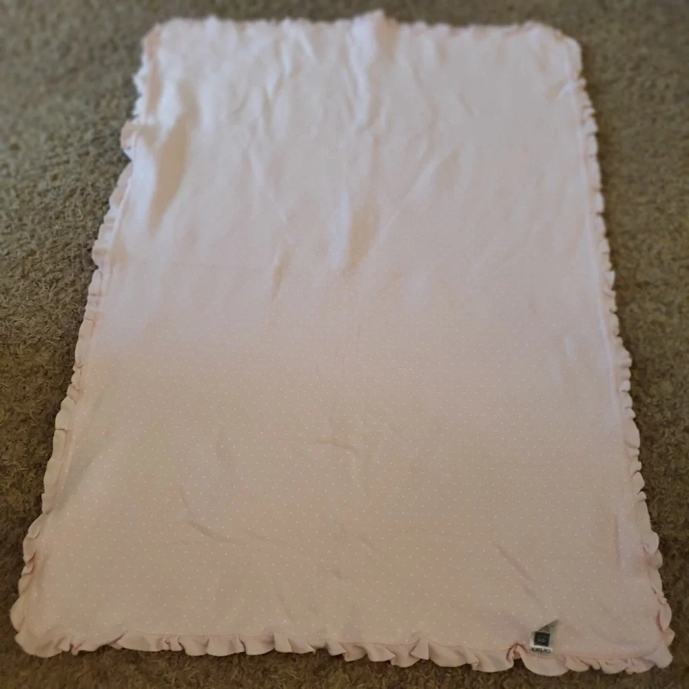 Carter's Cheetah Leopard Print Polka Dots Ruffle Baby Blanket Cotton Pink Grey